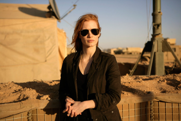 Stationed in a covert base overseas, Jessica Chastain plays a member of the elite team of spies and military operatives who secretly devoted themselves to finding Osama Bin Laden in Columbia Pictures' electrifying new thriller directed by Kathryn Bigelow, ZERO DARK THIRTY. Stationed in a covert base overseas, Jessica Chastain plays a member of the elite team of spies and military operatives who secretly devoted themselves to finding Osama Bin Laden in Columbia Pictures' electrifying new thriller directed by Kathryn Bigelow, ZERO DARK THIRTY.
