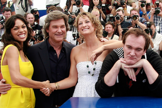 22 May 2007, Cannes, France --- U.S. director Quentin Tarantino (R) poses with cast members, from L-R, U.S. actress Rosario Dawson, U.S. actor Kurt Russell and U.S. actress Zoe Bell at the photo call of "Death Proof" during the 60th Cannes Film Festival. --- Image by ? Eric Gaillard/Reuters/Corbis