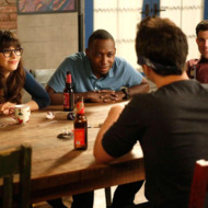 NEW GIRL: L-R: Jess (Zooey Deschanel), Winston (Lamorne Morris) and Schmidt (Max Greenfield) watch as Nick plays Feely-Cup in the "A Father's Love" episode of NEW GIRL airing Tuesday, Jan. 15 (9:00-9:30 PM ET/PT) NEW GIRL: L-R: Jess (Zooey Deschanel), Winston (Lamorne Morris) and Schmidt (Max Greenfield) watch as Nick plays Feely-Cup in the "A Father's Love" episode of NEW GIRL airing Tuesday, Jan. 15 (9:00-9:30 PM ET/PT)