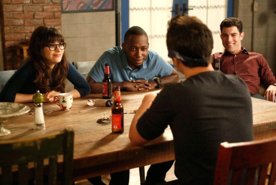NEW GIRL: L-R: Jess (Zooey Deschanel), Winston (Lamorne Morris) and Schmidt (Max Greenfield) watch as Nick plays Feely-Cup in the "A Father's Love" episode of NEW GIRL airing Tuesday, Jan. 15 (9:00-9:30 PM ET/PT) NEW GIRL: L-R: Jess (Zooey Deschanel), Winston (Lamorne Morris) and Schmidt (Max Greenfield) watch as Nick plays Feely-Cup in the "A Father's Love" episode of NEW GIRL airing Tuesday, Jan. 15 (9:00-9:30 PM ET/PT)