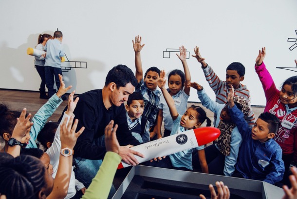 Artist Robin Rhode creates a performance/ installation at the Lehmann Maupin gallery with children using giant crayons to draw on the walls Artist Robin Rhode creates a performance/ installation at the Lehmann Maupin gallery with children using giant crayons to draw on the walls