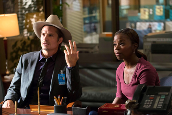 JUSTIFIED -- Truth and Consequences -- Episode 3 (Airs Tuesday, January 22, 10:00 pm e/p) -- Pictured: (L-R) Timothy Olyphant as Deputy U.S. Marshal Raylen Givens, Erica Tazel as Deputy U.S. Marshal Rachel Brooks JUSTIFIED -- Truth and Consequences -- Episode 3 (Airs Tuesday, January 22, 10:00 pm e/p) -- Pictured: (L-R) Timothy Olyphant as Deputy U.S. Marshal Raylen Givens, Erica Tazel as Deputy U.S. Marshal Rachel Brooks