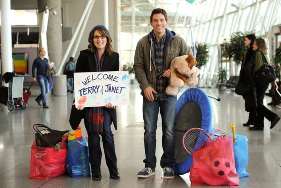 30 ROCK -- "A Goon's Deed in a Weary World" Episode 711 -- Pictured: (l-r) Tina Fey as Liz Lemon, James Marsden as Criss 30 ROCK -- "A Goon's Deed in a Weary World" Episode 711 -- Pictured: (l-r) Tina Fey as Liz Lemon, James Marsden as Criss
