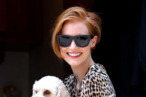 Actress Jessica Chastain, wearing a leopard print summer dress with flats, shows off her dog named Chaplin on the set of 'The Disappearance of Eleanor Rigby: His' in Chelsea in New York City. Jessica changes in a midnight blue top (and gets a little perky) with black jeans. Actress Jessica Chastain, wearing a leopard print summer dress with flats, shows off her dog named Chaplin on the set of 'The Disappearance of Eleanor Rigby: His' in Chelsea in New York City. Jessica changes in a midnight blue top (and gets a little perky) with black jeans.