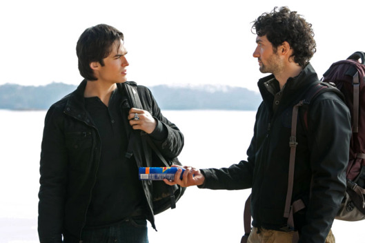 The Vampire Diaries -- "Into the Wild"-- Pictured (L-R): Ian Somerhalder as Damon and David Alpay as Professor Shane