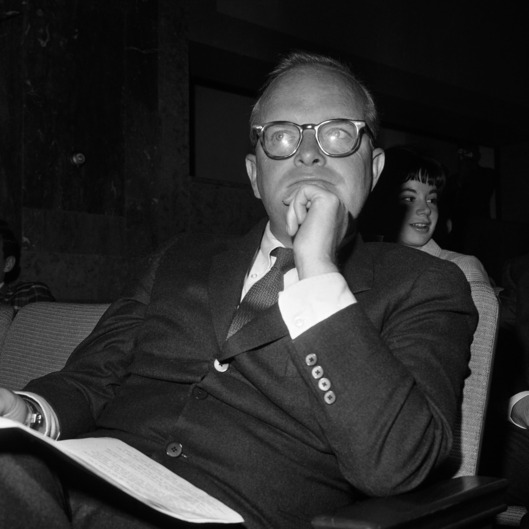 Truman Capote of New York City, author of the book "In Cold Blood", waits in the hearing room to testify before the Senate Subcommittee on Constitutional Amendments, July 21, 1961. (AP Photo/Henry Griffin)
