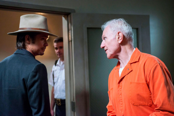 JUSTIFIED -- Money Trap -- Episode 7 (Airs Tuesday, February 19, 10:00 pm e/p) -- Pictured: (L-R) Timothy Olyphant as Deputy U.S. Marshal Raylan Givens, Raymond J. Barry as Arlo Givens JUSTIFIED -- Money Trap -- Episode 7 (Airs Tuesday, February 19, 10:00 pm e/p) -- Pictured: (L-R) Timothy Olyphant as Deputy U.S. Marshal Raylan Givens, Raymond J. Barry as Arlo Givens