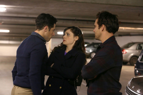 NEW GIRL: L-R: Schmidt (Max Greenfield), Jess (Zooey Deschanel) and Nick (Jake Johnson) battle it out for a newly discovered parking spot in their building in the "Parking Spot" episode of NEW GIRL airing Tuesday, Feb. 19 (9:00-9:30 PM ET/PT) NEW GIRL: L-R: Schmidt (Max Greenfield), Jess (Zooey Deschanel) and Nick (Jake Johnson) battle it out for a newly discovered parking spot in their building in the "Parking Spot" episode of NEW GIRL airing Tuesday, Feb. 19 (9:00-9:30 PM ET/PT)
