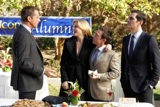 MODERN FAMILY - "Bad Hair Day" - Claire flies solo to her college reunion and runs into a professor she once dated, but when Phil shows up things get really awkward. Back at home, Jay is obsessed with winning his big bowling tournament, and Gloria is running ragged with the baby but won't admit it. Mitchell offers to take baby Joe for a while, and Cameron seizes the opportunity to use him in one of his elaborate photo shoots. However, a wig malfunction leads to unfortunate results and no one wants to be the one to face Gloria, on "Modern Family," WEDNESDAY, FEBRUARY 20 (9:00-9:31 p.m., ET) MODERN FAMILY - "Bad Hair Day" - Claire flies solo to her college reunion and runs into a professor she once dated, but when Phil shows up things get really awkward. Back at home, Jay is obsessed with winning his big bowling tournament, and Gloria is running ragged with the baby but won't admit it. Mitchell offers to take baby Joe for a while, and Cameron seizes the opportunity to use him in one of his elaborate photo shoots. However, a wig malfunction leads to unfortunate results and no one wants to be the one to face Gloria, on "Modern Family," WEDNESDAY, FEBRUARY 20 (9:00-9:31 p.m., ET)