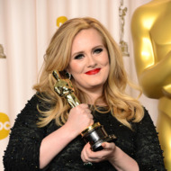 Singer Adele, winner of the Best Original Song award for "Skyfall," poses in the press room during the Oscars held at Loews Hollywood Hotel on February 24, 2013 in Hollywood, California. Singer Adele, winner of the Best Original Song award for "Skyfall," poses in the press room during the Oscars held at Loews Hollywood Hotel on February 24, 2013 in Hollywood, California.