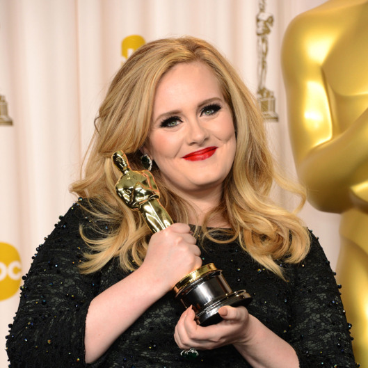 Singer Adele, winner of the Best Original Song award for "Skyfall," poses in the press room during the Oscars held at Loews Hollywood Hotel on February 24, 2013 in Hollywood, California.