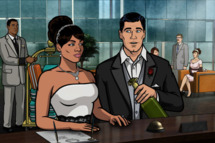 ARCHER: Episode 9, Season 4 The Honeymooners (airing March 14, 10:00 pm e/p). Archer and Lana pose as newlyweds to stop a sale of enriched uranium. Pictured: (L-R) Lana Kane (voice of Aisha Tyler), Sterling Archer (voice of H. Jon Benjamin).