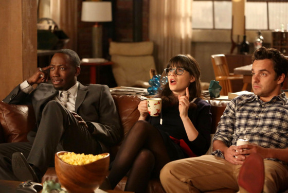 NEW GIRL: L-R: Winston (Lamorne Morris), Jess (Zooey Deschanel) and Nick (Jake Johnson) listen as Schmidt tells them of his plans for their big party celebrating Nick and Schmidt's tenth anniversary of living together in the "TinFinit" episode of NEW GIRL airing Tuesday, Feb. 26 (9:00-9:30 PM ET/PT) NEW GIRL: L-R: Winston (Lamorne Morris), Jess (Zooey Deschanel) and Nick (Jake Johnson) listen as Schmidt tells them of his plans for their big party celebrating Nick and Schmidt's tenth anniversary of living together in the "TinFinit" episode of NEW GIRL airing Tuesday, Feb. 26 (9:00-9:30 PM ET/PT)
