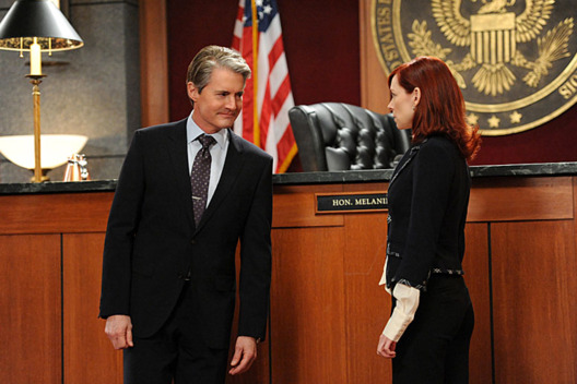 "Going for the Gold"-- AUSA Josh Perrotti (Kyle MachLachlan, left) and Elsbeth Tascioni (Carrie Preston, right) face off in two separate courtrooms, on THE GOOD WIFE, Sunday March 3 (9:00-10:00 PM, ET/PT)