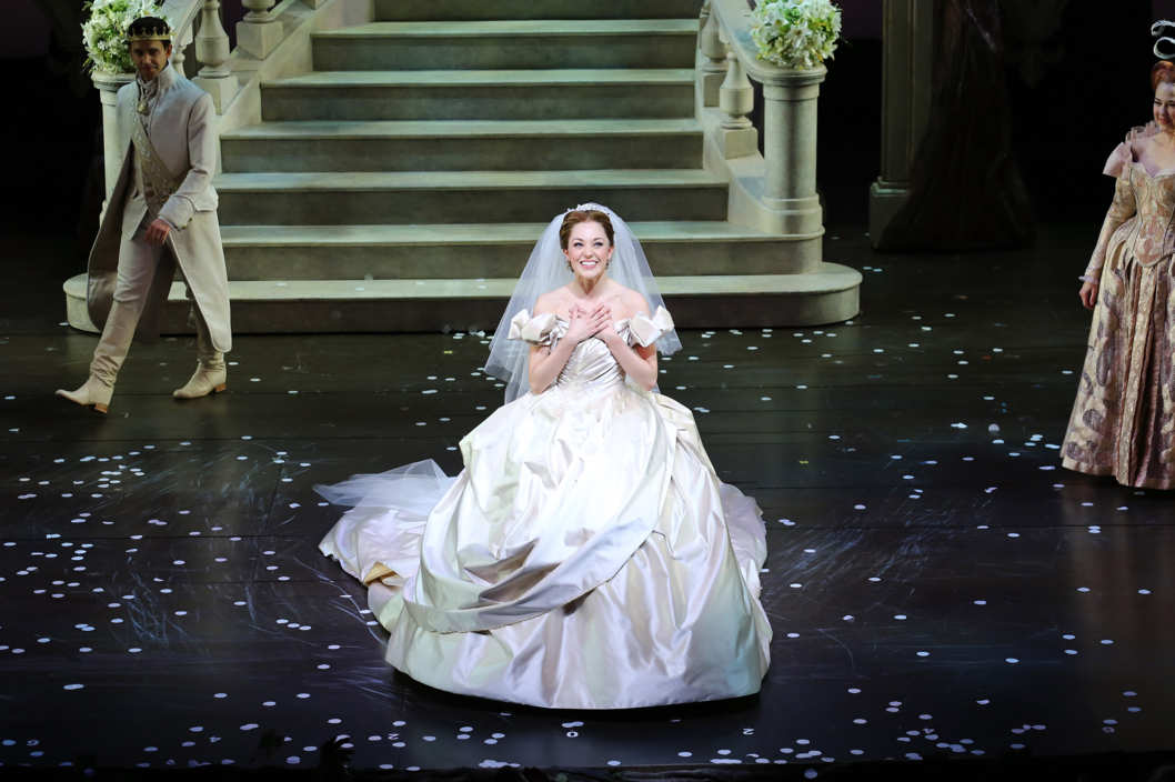 NEW YORK, NY - MARCH 03: Actress Laura Osnes on stage at the "Cinderella" Broadway Opening Night curtain call at Broadway Theatre on March 3, 2013 in New York City. (Photo by Neilson Barnard/Getty Images)