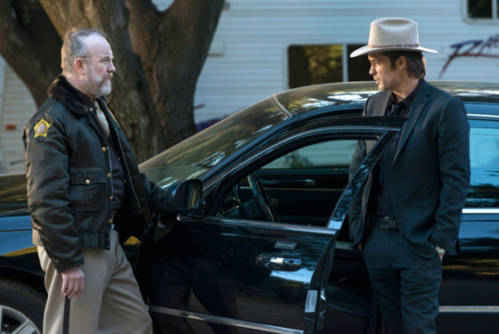 JUSTIFIED -- The Hatchet Tour -- Episode 9 (Airs Tuesday, March 5, 10:00 pm e/p) -- Pictured: (L-R) Jim Beaver as Shelby Parlow, Timothy Olyphant as Deputy U.S. Marshal Raylan Givens JUSTIFIED -- The Hatchet Tour -- Episode 9 (Airs Tuesday, March 5, 10:00 pm e/p) -- Pictured: (L-R) Jim Beaver as Shelby Parlow, Timothy Olyphant as Deputy U.S. Marshal Raylan Givens