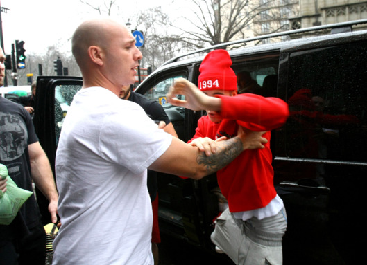 Justin Bieber leaving his central London hotel.