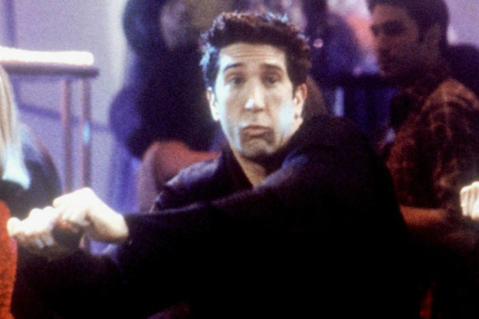 E364703 05: David Schwimmer and Courteney Cox Arquette star in Friends during year 6. (Courtesy of Warner Bros.)