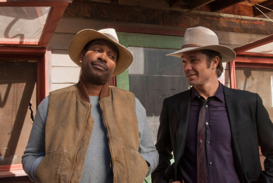 JUSTIFIED -- Peace of Mind -- Episode 12 (Airs Tuesday, March 26, 10:00 pm e/p) -- Pictured: (L-R) Mykelti Williamson as Ellstin Limehouse, Timothy Olyphant as U.S. Deputy Marshal Raylan Givens -- CR: Prashant Gupta/FX JUSTIFIED -- Peace of Mind -- Episode 12 (Airs Tuesday, March 26, 10:00 pm e/p) -- Pictured: (L-R) Mykelti Williamson as Ellstin Limehouse, Timothy Olyphant as U.S. Deputy Marshal Raylan Givens -- CR: Prashant Gupta/FX