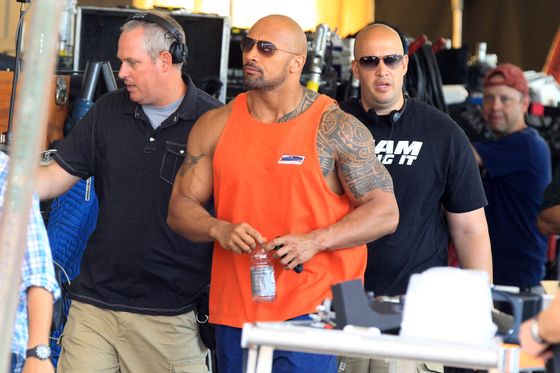 Dwayne "The Rock" Johnson on the film set of 'Pain and Gain' in Miami.