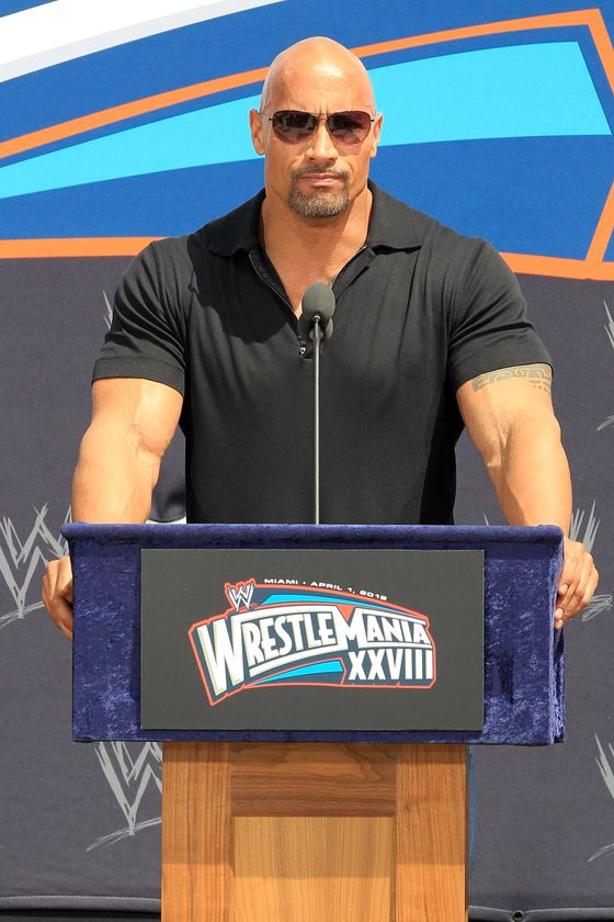Dwayne "The Rock" Johnson and John Cena come face to face at Wrestlemania XXVIII press conference at the Eden Rock Hotel in South Beach.
