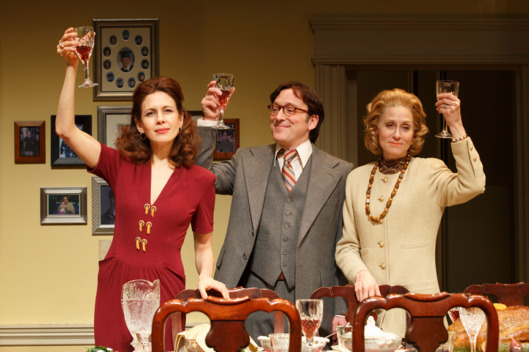 THE ASSEMBLED PARTIES By Richard Greenberg. Directed by Lynne Meadow At MTC’s Samuel J. Friedman Theatre (261 West 47th Street) Pictued (L to R): Jessica Hecht as ‘Julie,’ Jeremy Shamos as ‘Jeff,’ and Judith Light as ‘Faye.’