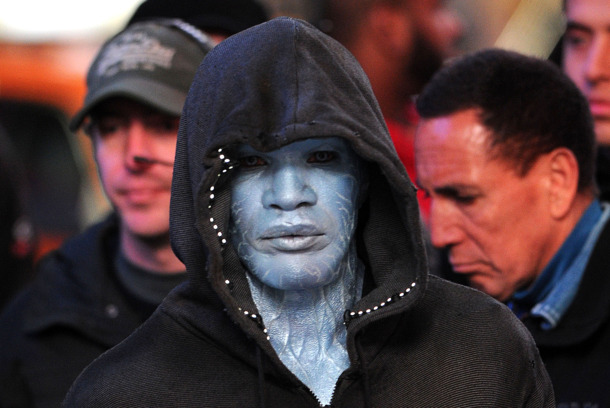Jamie Foxx on location in Times Square for 'The Amazing Spider-Man 2'. Jamie Foxx on location in Times Square for 'The Amazing Spider-Man 2'.