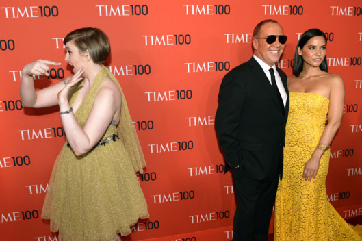 Lena Dunham, Michael Kors and Olivia Munn attend the Time 100 Gala celebrating the Time 100 issue of the Most Influential People In The World at Jazz at Lincoln Center on April 23, 2013 in New York. AFP PHOTO / TIMOTHY A.CLARY (Photo credit should read TIMOTHY A. CLARY/AFP/Getty Images)