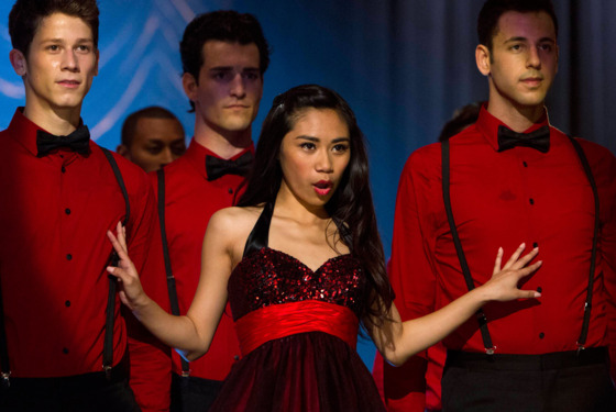 GLEE: AMERICAN IDOL Season 11 runner-up Jessica Sanchez (C) performs on a rival team competing against New Directions at Regionals in the "All Or Nothing" season finale episode of GLEE airing Thursday, May 9 (9:00-10:00 PM ET/PT) on FOX. ©2013 Fox Broadcasting Co. CR: Adam Rose/FOX GLEE: AMERICAN IDOL Season 11 runner-up Jessica Sanchez (C) performs on a rival team competing against New Directions at Regionals in the "All Or Nothing" season finale episode of GLEE airing Thursday, May 9 (9:00-10:00 PM ET/PT) on FOX. ©2013 Fox Broadcasting Co. CR: Adam Rose/FOX