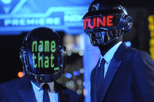 11 Dec 2010, Los Angeles, California, USA --- FILE - In this Dec. 11, 2010 file photo, musician Guy-Manuel de Homem-Christo, left, and musician Thomas Bangalter of the duo Daft Punk arrive at the premiere of the feature film Tron: Legacy in Los Angeles. Daft Punk's Get Lucky_Radio Edit was the most viral track on Spotify, based on the number of people who shared it divided by the number who listened to it, from Monday, April 15, to Sunday, April 21, via Facebook, Tumblr, Twitter and Spotify. (AP Photo/Dan Steinberg) --- Image by ? Dan Steinberg/ /AP/Corbis