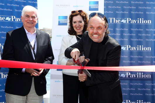 Lars Ulrich of Metallica cuts the ribbon to open the American Pavilion during the 66th Annual Cannes Film Festival at the American Pavilion on May 17, 2013 in Cannes, France.