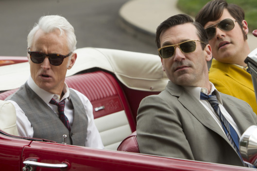 Roger Sterling (John Slattery), Don Draper (Jon Hamm) and Harry Crane (Rich Sommer) - Mad Men _ Season 6, Episode 10 _ 'A Tale of Two Cities' - Photo Credit: Jordin Althaus/AMC