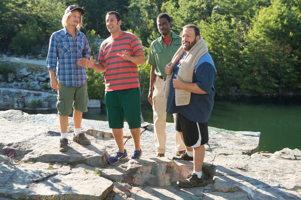 Marcus Higgins (David Spade), Lenny Feder (Adam Sandler), Kurt McKenzi (Chris Rock) and Eric Lamonsoff (Kevin James) at the quarry in Columbia Pictures' GROWN UPS 2.