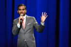 Comedian Aziz Ansari performs onstage the WE HATE HURRICANES Comedy Benefit For AmeriCares at Club Nokia on December 10, 2012 in Los Angeles, California. Comedian Aziz Ansari performs onstage the WE HATE HURRICANES Comedy Benefit For AmeriCares at Club Nokia on December 10, 2012 in Los Angeles, California.