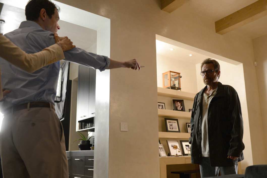 Elliott (Adam Godley) and Walter White (Bryan Cranston) - Breaking Bad _ Season 5, Episode 16 - Photo Credit: Ursula Coyote/AMC