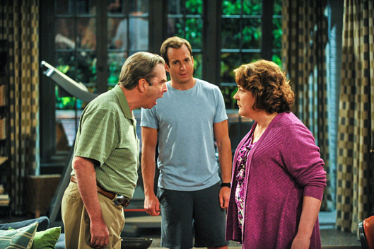 "Pilot" -- CBS????s new comedy THE MILLERS stars Will Arnett (center) as Nathan Miller, a recently divorced local roving news reporter looking forward to living the singles???? life until his parents???? marital problems unexpectedly derail his plans. Beau Bridges plays Tom, Nathan????s absent-minded father who, inspired by the news of Nathan????s divorce, announces he????s leaving Nathan????s mother. Margo Martindale portrays Carol, Nathan????s meddlesome mother who decides to move in with him, while Tom imposes on Nathan????s sister. THE MILLERS will premiere Thursday, Oct. 3 (8:31-9:01 PM, ET/PT) on the CBS Television Network. Photo: Richard Foreman/CBS ???2013 CBS Broadcasting, Inc. All Rights Reserved.