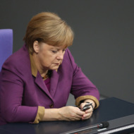 BERLIN, GERMANY - OCTOBER 25: In this file photo German Chancellor Angela Merkel checks her mobile phone during a session of the Bundestag on November 30, 2012 in Berlin, Germany. German media reported on October 24, 2013 that German authorities had evidence that the National Security Agency has been eavesdropping on Merkel's mobile phone. Merkel telephoned the same day with U.S. President Barack Obama to complain and the incident has caused an international outcry among politicians across Europe. (Photo by Sean Gallup/Getty Images) BERLIN, GERMANY - OCTOBER 25: In this file photo German Chancellor Angela Merkel checks her mobile phone during a session of the Bundestag on November 30, 2012 in Berlin, Germany. German media reported on October 24, 2013 that German authorities had evidence that the National Security Agency has been eavesdropping on Merkel's mobile phone. Merkel telephoned the same day with U.S. President Barack Obama to complain and the incident has caused an international outcry among politicians across Europe. (Photo by Sean Gallup/Getty Images)