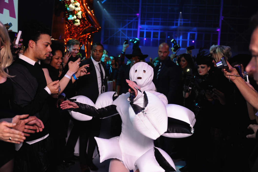 BROOKLYN, NY - NOVEMBER 10: Lady Gaga performs in concert to present "artRave" at Brooklyn Navy Yard on November 10, 2013 in the Brooklyn borough of New York City. (Photo by Dimitrios Kambouris/Getty Images for 42 West)