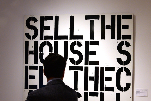 A Christopher Wool artwork is displayed at Christie's "Impressionist, Contemporary and Modern" art preview at their King Street Branch A Christopher Wool artwork is displayed at Christie's "Impressionist, Contemporary and Modern" art preview at their King Street Branch