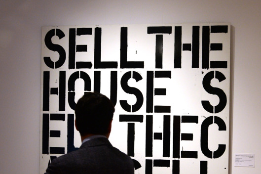 A Christopher Wool artwork is displayed at Christie's "Impressionist, Contemporary and Modern" art preview at their King Street Branch
