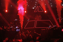 Nominee for Album of the Year, Nominee for Best Rap Solo Performance and Nominee for Best Rap Album Kanye West (L-bottom) performs with Daft Punk at the 50th Grammy Awards in Los Angeles on February 10, 2008.