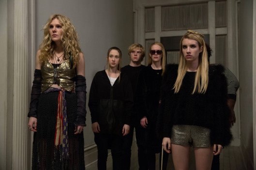 AMERICAN HORROR STORY: COVEN Go to Hell - Episode 312 (Airs Wednesday, January 22, 10:00 PM e/p) --Pictured: (L-R): Lily Rabe as Misty Day, Taissa Farmiga as Zoe, Evan Peters as Kyle, Sarah Paulson as Cordelia, Emma Roberts as Madison -- CR. Michele K. Short/FX