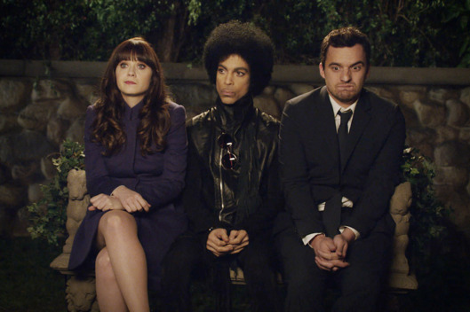NEW GIRL: Music royalty Prince (C) makes a special guest appearance