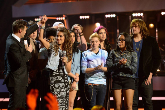 Emily Piriz (second from left) is eliminated on AMERICAN IDOL XIII