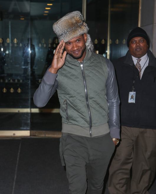 Usher is all smiles while leaving the 'Today' Show in New York City.<P>Pictured: Usher<P><B>Ref: SPL705177 240214 </B><BR/>Picture by: Santi/Splash News<BR/></P><P><B>Splash News and Pictures</B><BR/>Los Angeles: 310-821-2666<BR/>New York: 212-619-2666<BR/>London: 870-934-2666<BR/>photodesk@splashnews.com<BR/></P>