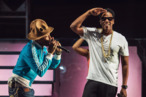 INDIO, CA - APRIL 19: Musicians Pharrell Williiams (L) and Jay Z perform onstage during day 2 of the 2014 Coachella Valley Music & Arts Festival at the Empire Polo Club on April 19, 2014 in Indio, California. (Photo by Christopher Polk/Getty Images for Coachella) INDIO, CA - APRIL 19: Musicians Pharrell Williiams (L) and Jay Z perform onstage during day 2 of the 2014 Coachella Valley Music & Arts Festival at the Empire Polo Club on April 19, 2014 in Indio, California. (Photo by Christopher Polk/Getty Images for Coachella)