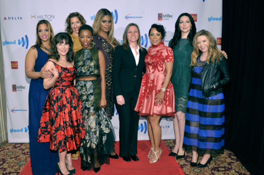 NEW YORK, NY - MAY 03: (L-R) Dascha Polanco, Yael Stone, Alysia Reiner, Samira Wiley, Laverne Cox, Selenis Leyva, Laura Prepon and Natasha Lyonne attend the 25th Annual GLAAD Media Awards on May 3, 2014 in New York City. (Photo by Stephen Lovekin/Getty Images for GLAAD)