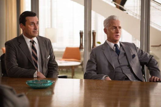 Jon Hamm as Don Draper and John Slattery as Roger Sterling - Mad Men _ Season 7, Episode 6- Photo Credit: Justina Mintz/AMC