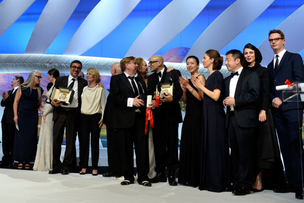 CANNES, FRANCE - MAY 24: (L-R) Willem Dafoe, Jane Campion, Paz Vega, Nuri Bilge Ceylan, Nicole Garcia, Gilles Jacob, Timothy Spall, Uma Thurman, Bruce Wagner, Do-yeon Jeon, Sofia Coppola, Zhangke Jia, Leila Hatami and Nicolas Winding Refn pose on stage during the Closing Ceremony at the 67th Annual Cannes Film Festival on May 24, 2014 in Cannes, France. (Photo by Pascal Le Segretain/Getty Images) CANNES, FRANCE - MAY 24: (L-R) Willem Dafoe, Jane Campion, Paz Vega, Nuri Bilge Ceylan, Nicole Garcia, Gilles Jacob, Timothy Spall, Uma Thurman, Bruce Wagner, Do-yeon Jeon, Sofia Coppola, Zhangke Jia, Leila Hatami and Nicolas Winding Refn pose on stage during the Closing Ceremony at the 67th Annual Cannes Film Festival on May 24, 2014 in Cannes, France. (Photo by Pascal Le Segretain/Getty Images)