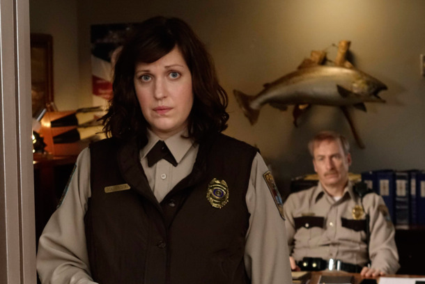 FARGO "Morton's Fork" -- Episode 110 -- Airs Tuesday, June 17, 10:00 pm e/p) -- Pictured: (L-R) Allison Tolman as Molly Solverson, Bob Odenkirk as Bill Oswalt -- CR: Chris Large/FX FARGO "Morton's Fork" -- Episode 110 -- Airs Tuesday, June 17, 10:00 pm e/p) -- Pictured: (L-R) Allison Tolman as Molly Solverson, Bob Odenkirk as Bill Oswalt -- CR: Chris Large/FX